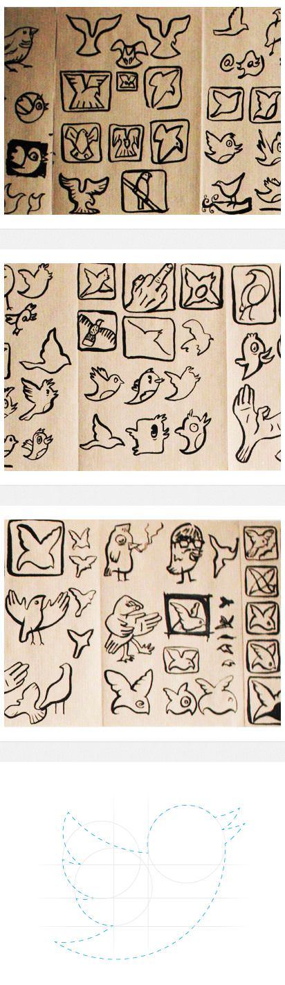 Los bocetos del logo de Twitter